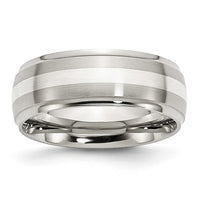Load image into Gallery viewer, Chisel Stainless Steel Sterling Silver Inlay Brushed and Polished 8mm Ridged Edge Band

