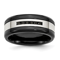 Load image into Gallery viewer, Chisel Stainless Steel Polished Black IP-plated 1/4 Carat Black Diamond 9mm Band
