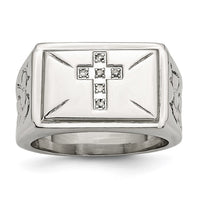 Load image into Gallery viewer, Chisel Stainless Steel Polished and Textured 1/15 Carat Diamond Cross 13.25mm Band
