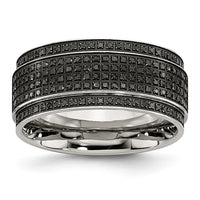 Load image into Gallery viewer, Chisel Stainless Steel Polished 1/2 Carat Black Diamond 10mm Ridged Edge Band
