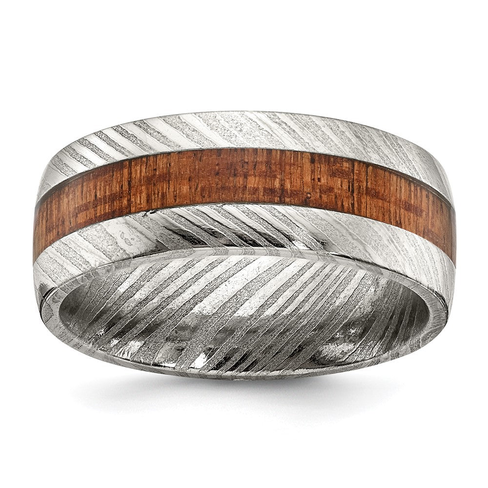 Chisel Damascus Steel Polished with Sapele Wood Inlay 8mm Band