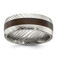 Load image into Gallery viewer, Chisel Damascus Steel Polished with Ebony Wood Inlay 8mm Band
