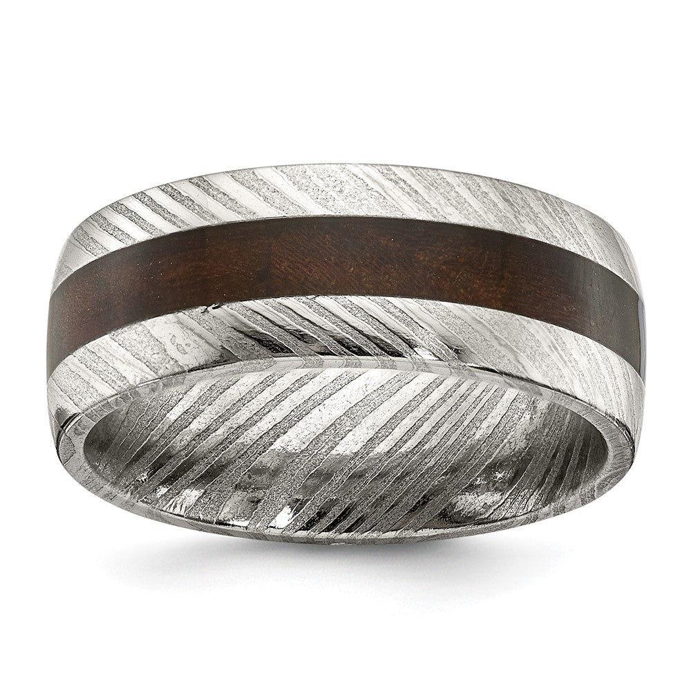 Chisel Damascus Steel Polished with Ebony Wood Inlay 8mm Band