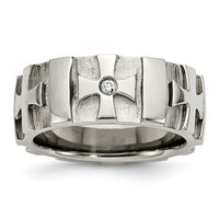 Load image into Gallery viewer, Chisel Stainless Steel Brushed and Polished 3pt Diamond Cross 9mm Band
