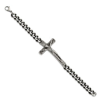 Load image into Gallery viewer, Chisel Stainless Steel Antiqued and Polished Crucifix 8.75 inch Bracelet
