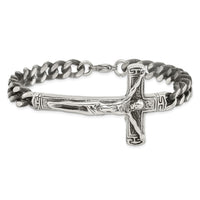 Load image into Gallery viewer, Chisel Stainless Steel Antiqued and Polished Crucifix 8.75 inch Bracelet
