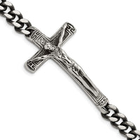 Load image into Gallery viewer, Chisel Stainless Steel Antiqued and Polished Crucifix 8.75 inch Bracelet
