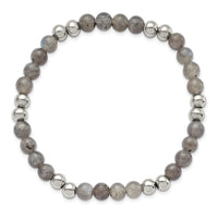 Load image into Gallery viewer, Chisel Stainless Steel 6mm Polished Grey Quartz Beaded Stretch Bracelet
