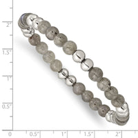 Load image into Gallery viewer, Chisel Stainless Steel 6mm Polished Grey Quartz Beaded Stretch Bracelet
