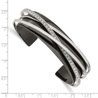 Load image into Gallery viewer, Chisel Stainless Steel Polished Black IP-plated with Crystals Layered Cuff Bangle
