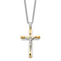 Load image into Gallery viewer, Chisel Stainless Steel Polished Yellow IP-plated Crucifix Pendant on a 24 inch Curb Chain Necklace
