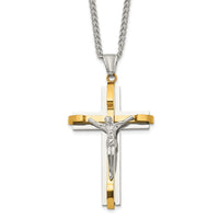 Load image into Gallery viewer, Chisel Stainless Steel Polished Yellow IP-plated Crucifix Pendant on a 24 inch Curb Chain Necklace
