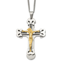 Load image into Gallery viewer, Chisel Stainless Steel Brushed and Polished Yellow IP-plated with Cable Crucifix Pendant on a 24 inch Curb Chain Necklace
