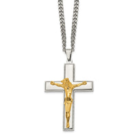 Load image into Gallery viewer, Chisel Stainless Steel Polished Yellow IP-plated Crucifix Pendant on a 24 inch Curb Chain Necklace
