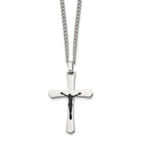 Load image into Gallery viewer, Chisel Stainless Steel Polished Black IP-plated Crucifix Pendant on a 24 inch Curb Chain Necklace
