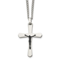 Load image into Gallery viewer, Chisel Stainless Steel Polished Black IP-plated Crucifix Pendant on a 24 inch Curb Chain Necklace
