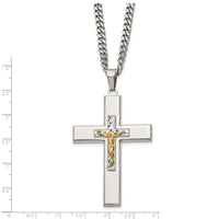 Load image into Gallery viewer, Chisel Stainless Steel Polished Yellow IP-plated Crucifix Pendant on a 24 inch Curb Chain Necklace
