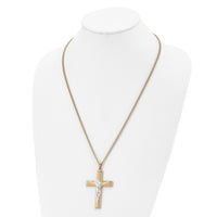Load image into Gallery viewer, Chisel Stainless Steel Polished Yellow IP-plated Crucifix Pendant on a 24 inch Curb Chain Necklace
