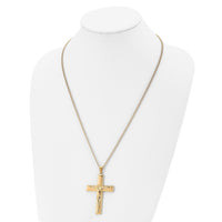 Load image into Gallery viewer, Chisel Stainless Steel Polished Yellow IP-plated Crucifix Pendant on a 24 inch Curb Chain Necklace
