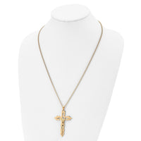 Load image into Gallery viewer, Chisel Stainless Steel Polished Yellow IP-plated Cutout Crucifix Pendant on a 24 inch Curb Chain Necklace
