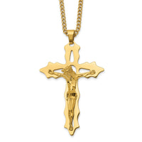 Load image into Gallery viewer, Chisel Stainless Steel Polished Yellow IP-plated Cutout Crucifix Pendant on a 24 inch Curb Chain Necklace
