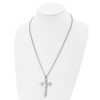 Load image into Gallery viewer, Chisel Stainless Steel Polished Cutout Crucifix Pendant on a 24 inch Curb Chain Necklace

