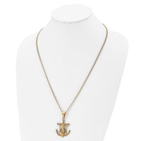 Load image into Gallery viewer, Chisel Stainless Steel Polished and Textured Yellow IP-plated Mariner&#39;s Cross Pendant on a 24 inch Curb Chain Necklace
