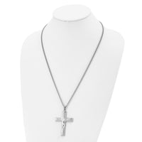 Load image into Gallery viewer, Chisel Stainless Steel Polished Crucifix Pendant on a 24 inch Curb Chain Necklace
