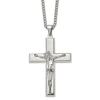 Load image into Gallery viewer, Chisel Stainless Steel Polished Crucifix Pendant on a 24 inch Curb Chain Necklace
