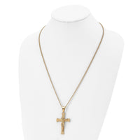 Load image into Gallery viewer, Chisel Stainless Steel Polished Yellow IP-plated Crucifix Pendant on a 24 inch Curb Chain Necklace
