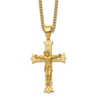 Load image into Gallery viewer, Chisel Stainless Steel Polished Yellow IP-plated Crucifix Pendant on a 24 inch Curb Chain Necklace
