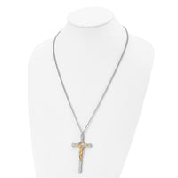 Load image into Gallery viewer, Chisel Stainless Steel Polished Yellow IP-plated Crucifix Pendant on a 24 inch Curb Chain Necklace
