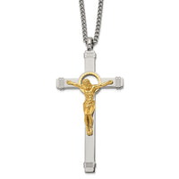 Load image into Gallery viewer, Chisel Stainless Steel Polished Yellow IP-plated Crucifix Pendant on a 24 inch Curb Chain Necklace
