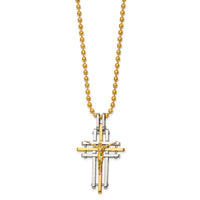 Load image into Gallery viewer, Chisel Stainless Steel Polished Yellow IP-plated Crucifix Pendant on a 24 inch Ball Chain Necklace
