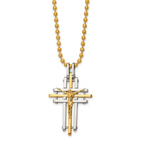 Load image into Gallery viewer, Chisel Stainless Steel Polished Yellow IP-plated Crucifix Pendant on a 24 inch Ball Chain Necklace

