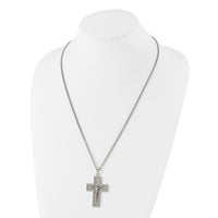 Load image into Gallery viewer, Chisel Stainless Steel Polished Yellow IP-plated Grey Carbon Fiber Inlay Crucifix Pendant on a 24 inch Curb Chain Necklace
