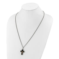 Load image into Gallery viewer, Chisel Stainless Steel Polished with 14K Gold Accent with Black Enamel Crucifix Pendant on a 24 inch Curb Chain Necklace
