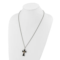 Load image into Gallery viewer, Chisel Stainless Steel Polished with 14K Gold Accent with Black Enamel Crucifix Pendant on a 24 inch Curb Chain Necklace
