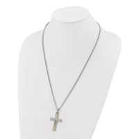 Load image into Gallery viewer, Chisel Stainless Steel Polished with 14K Gold Accent Crucifix Pendant on a 24 inch Curb Chain Necklace
