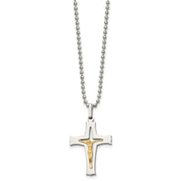 Load image into Gallery viewer, Chisel Stainless Steel Polished with 14k Gold Accent Crucifix Pendant on a 22 inch Ball Chain Necklace

