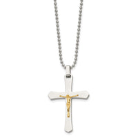 Load image into Gallery viewer, Chisel Stainless Steel Polished with 14k Gold Accent Crucifix Pendant on a 22 inch Ball Chain Necklace

