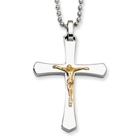 Load image into Gallery viewer, Stainless Steel 14k Accent Crucifix Pendant

