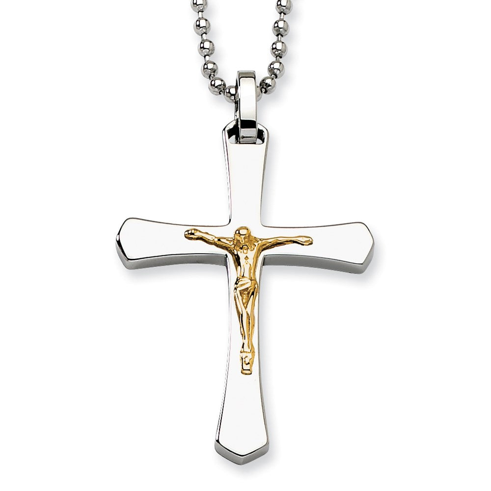 Stainless Steel 14k Accent Crucifix Pendant
