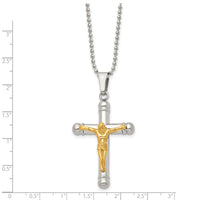 Load image into Gallery viewer, Chisel Stainless Steel Polished Yellow IP-plated Crucifix Pendant on a 22 inch Ball Chain Necklace
