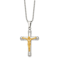 Load image into Gallery viewer, Chisel Stainless Steel Polished Yellow IP-plated Crucifix Pendant on a 22 inch Ball Chain Necklace
