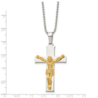 Load image into Gallery viewer, Chisel Stainless Steel Polished Yellow IP-plated Crucifix Pendant on a 22 inch Ball Chain Necklace

