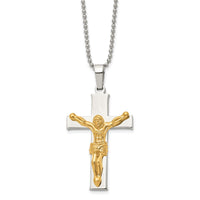 Load image into Gallery viewer, Chisel Stainless Steel Polished Yellow IP-plated Crucifix Pendant on a 22 inch Ball Chain Necklace
