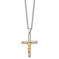 Load image into Gallery viewer, Chisel Stainless Steel Polished Yellow IP-plated Crucifix Pendant on a 20 inch Cable Chain Necklace
