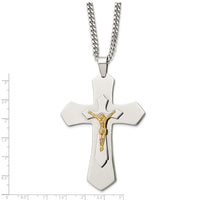 Load image into Gallery viewer, Chisel Stainless Steel Polished Yellow IP-plated Large Crucifix Pendant on a 24 inch Curb Chain Necklace
