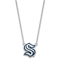 Load image into Gallery viewer, Sterling Silver Rhod-pltd NHL LogoArt Seattle Kraken Lg Enamel Necklace
